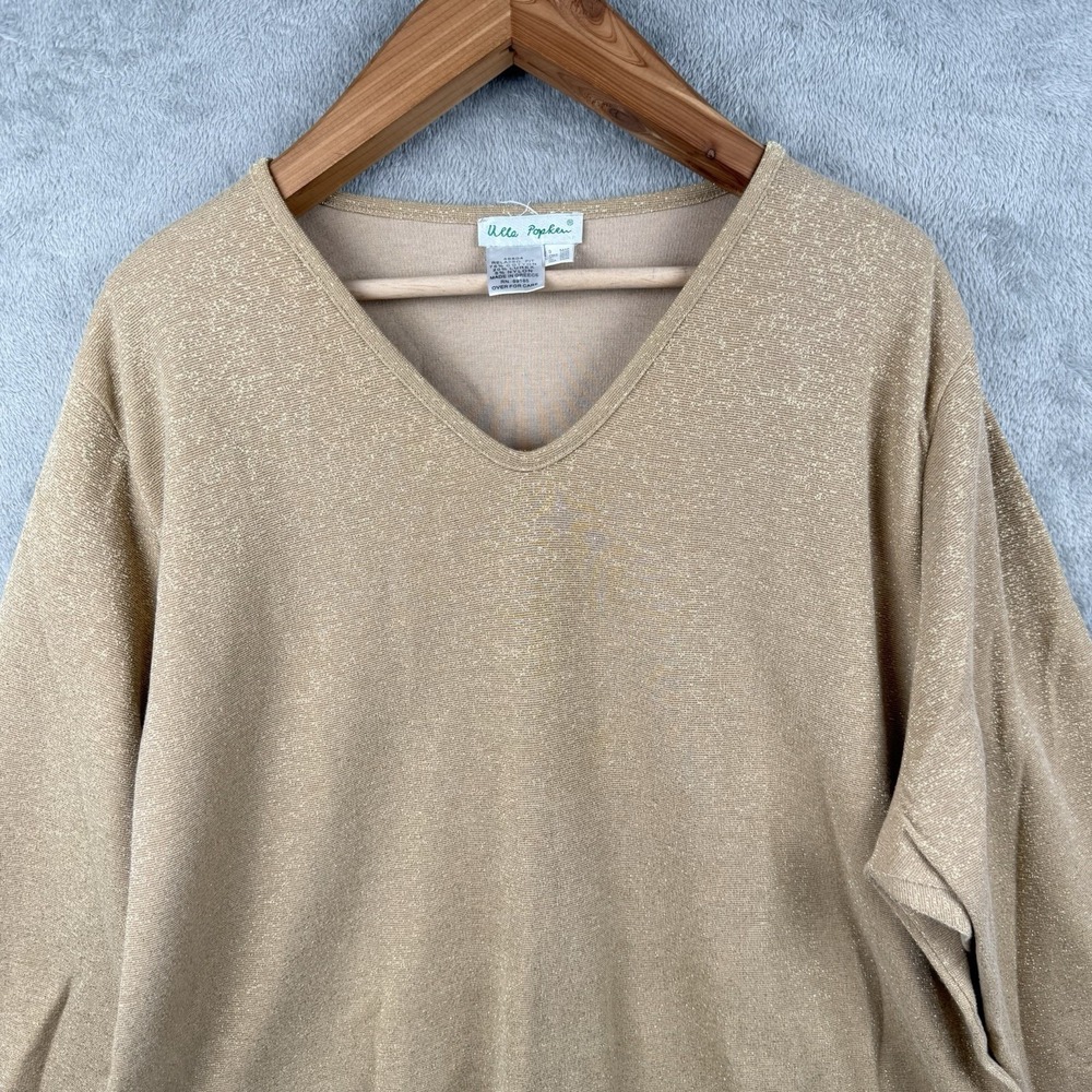 Ulla Popken Gold Shimmer Tunic Shirt Womens 24/26‎ Plus Oversized Glitzy Glam - Picture 3 of 8